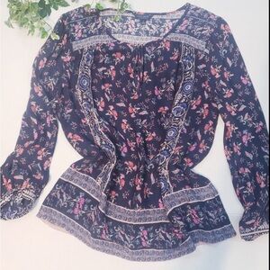 Lucky brand Floral Print Women's Top - Navy and Pink